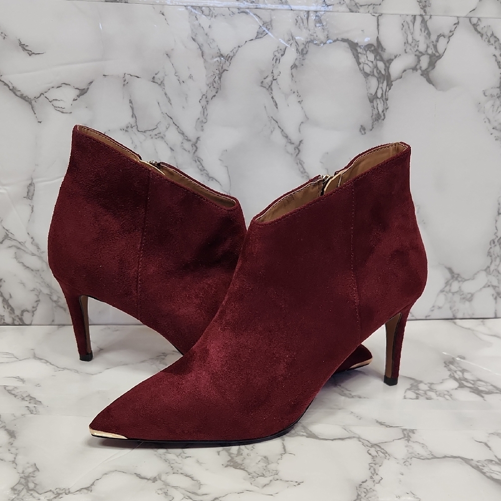 Nanette Lepore Deep Red Suede Ankle Booties